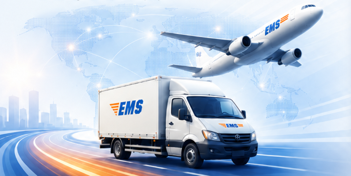 Máy bay và xe tải EMS